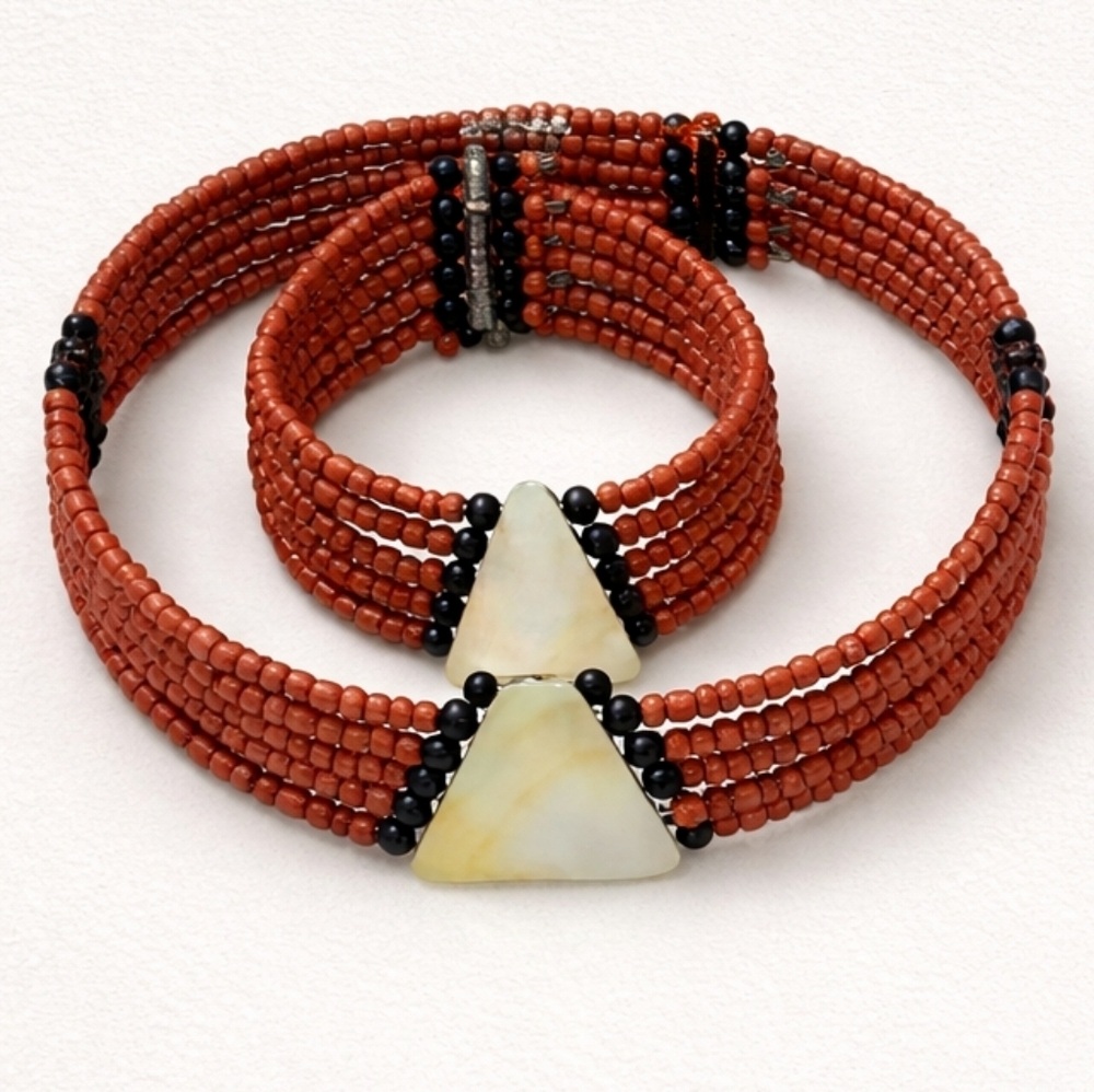 Kuta Collection Native Seed Bead Choker Bracelet Set Stretch Wire Tribal Bali